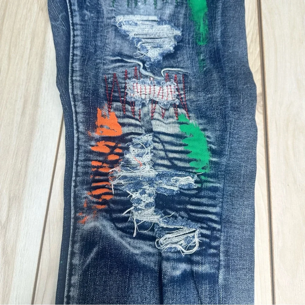 Rue21 Premium Supreme Flex Skinny Jeans 30X32 Distressed Paint‎ Splatter New